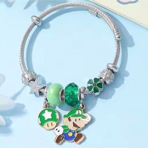 Silver Plated Super Mario Bros Nintendo Luigi Charm Bracelet